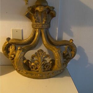 Ornate antique distressed gold bed crown can be use for decor . Heavy